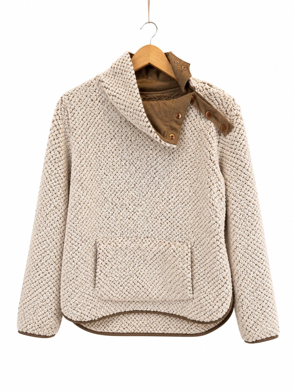St John’s Bay Active Women’s L Sherpa Fleece Pullover Snap Neck Cream Tan
